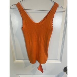TANKANEO Women Tank Top‎ Ribbed Ruffle Trim Orange S NWT